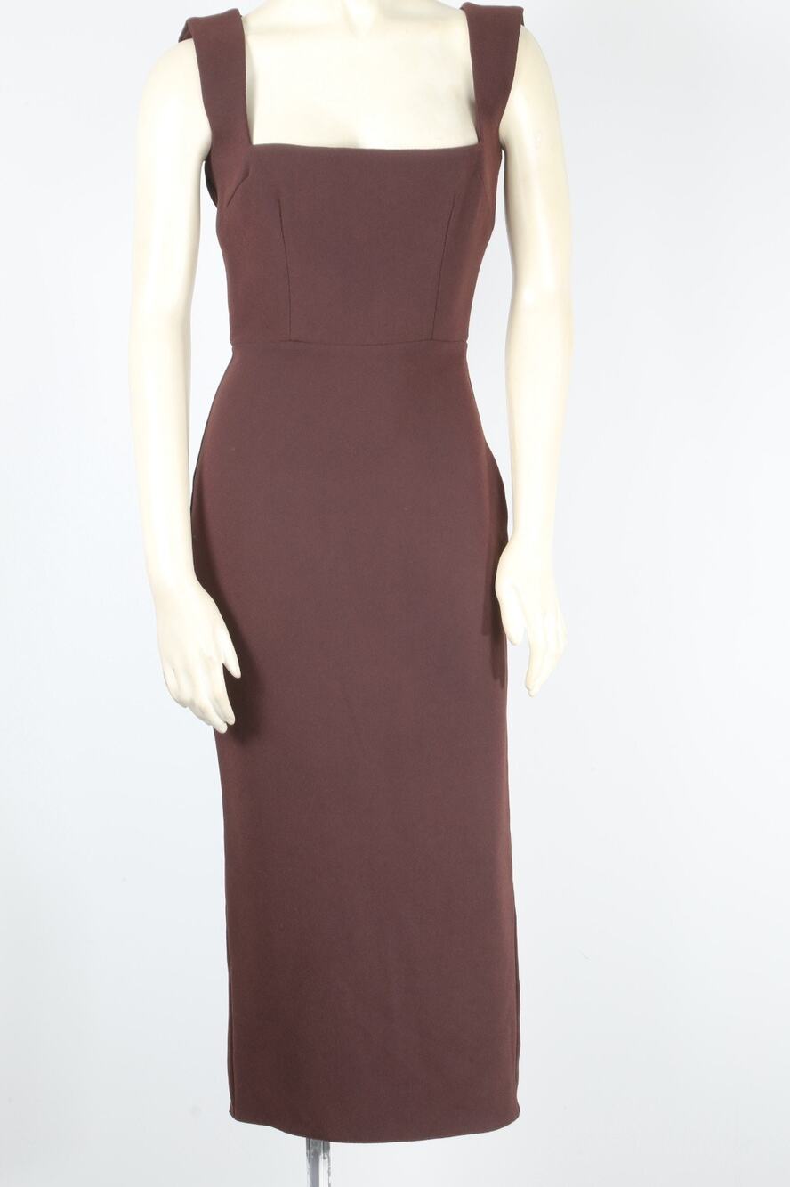 Alex Perry Chocolate Brown Square Neck Sleeveless Midi Column Sheath Dress 8